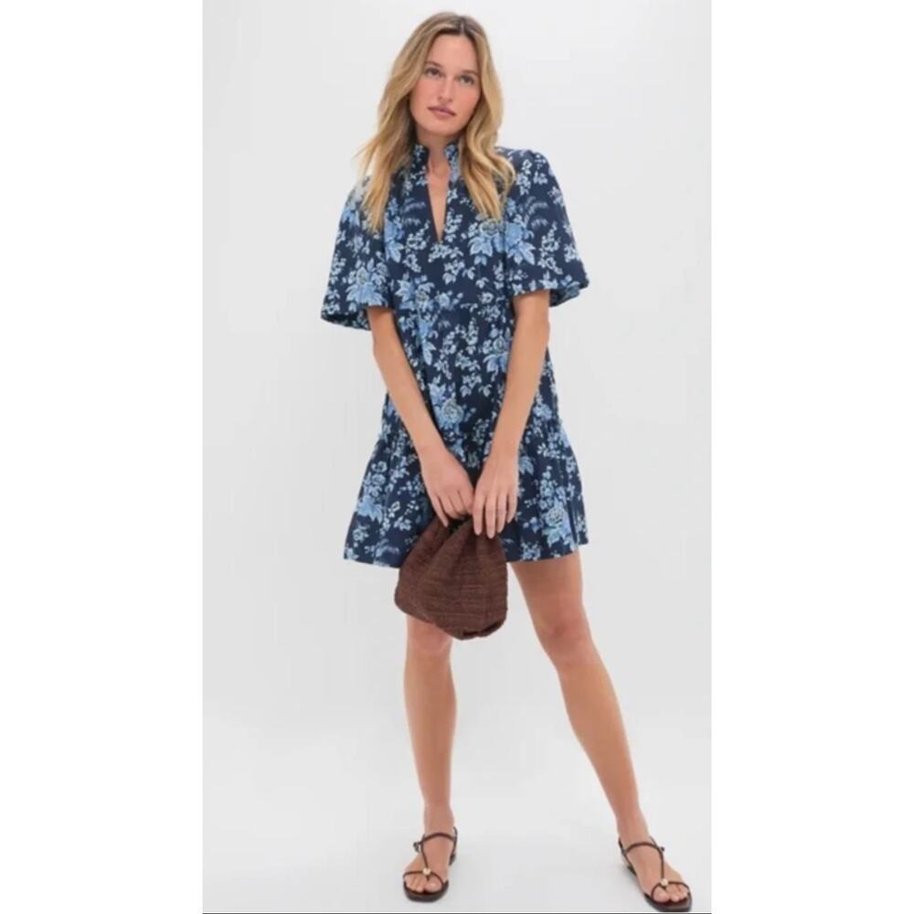 Tuckernuck Crawford Linen Mini Dress Twilight Garden Floral Navy Blue M - Picture 2 of 11